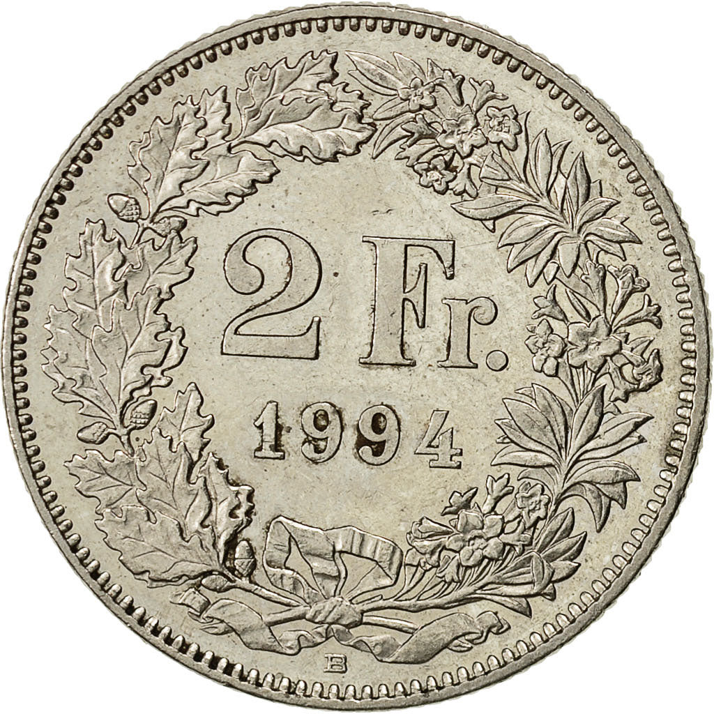 Moneta, Svizzera, 2 Francs, 1994, Bern, BB+, Rame-nichel, KM:21a.3