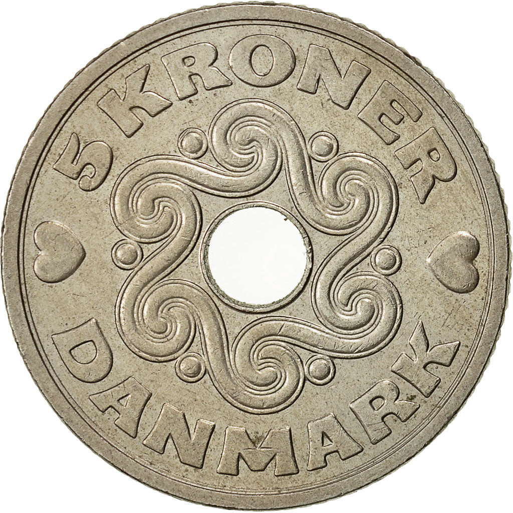 Coin, Denmark, Margrethe II, 5 Kroner, 1990, Copenhagen, AU(55-58)