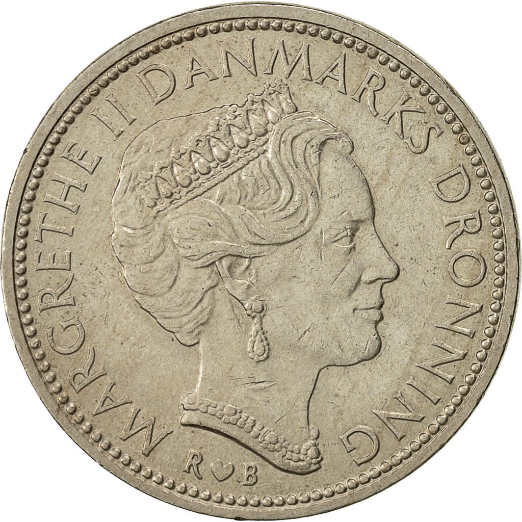 Moneda, Dinamarca, Margrethe II, 10 Kroner, 1982, Copenhagen, MBC, Cobre -