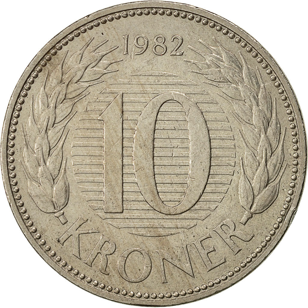 Moneda, Dinamarca, Margrethe II, 10 Kroner, 1982, Copenhagen, MBC, Cobre -