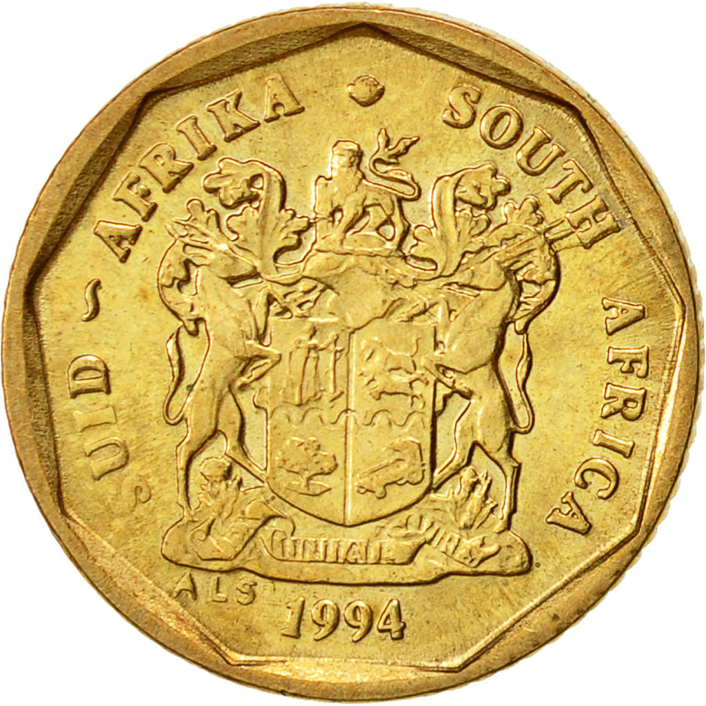 Moneda, Sudáfrica, 10 Cents, 1994, EBC, Bronce chapado en acero, KM:135