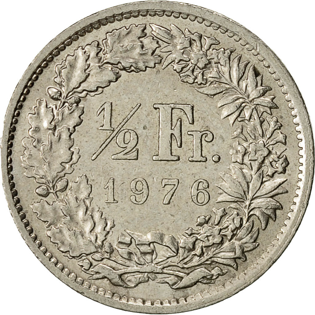 Münze, Schweiz, 1/2 Franc, 1976, Bern, VZ, Copper-nickel, KM:23a.1