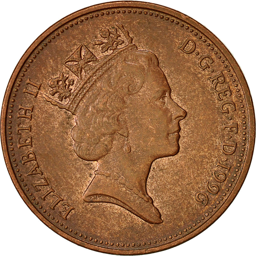 Moneda, Gran Bretaña, Elizabeth II, 2 Pence, 1996, BC+, Cobre chapado en acero