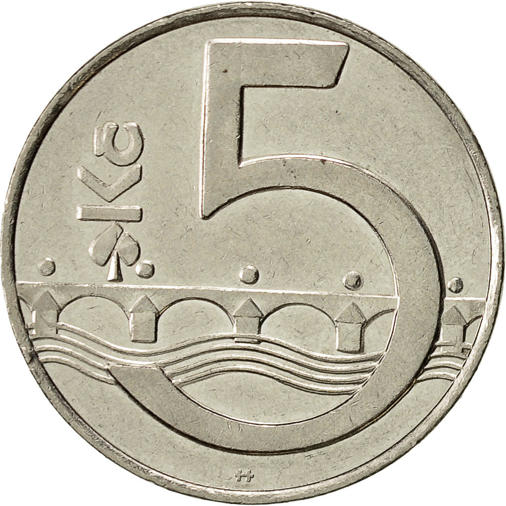 Coin, Czech Republic, 5 Korun, 1995, AU(50-53), Nickel plated steel, KM:8