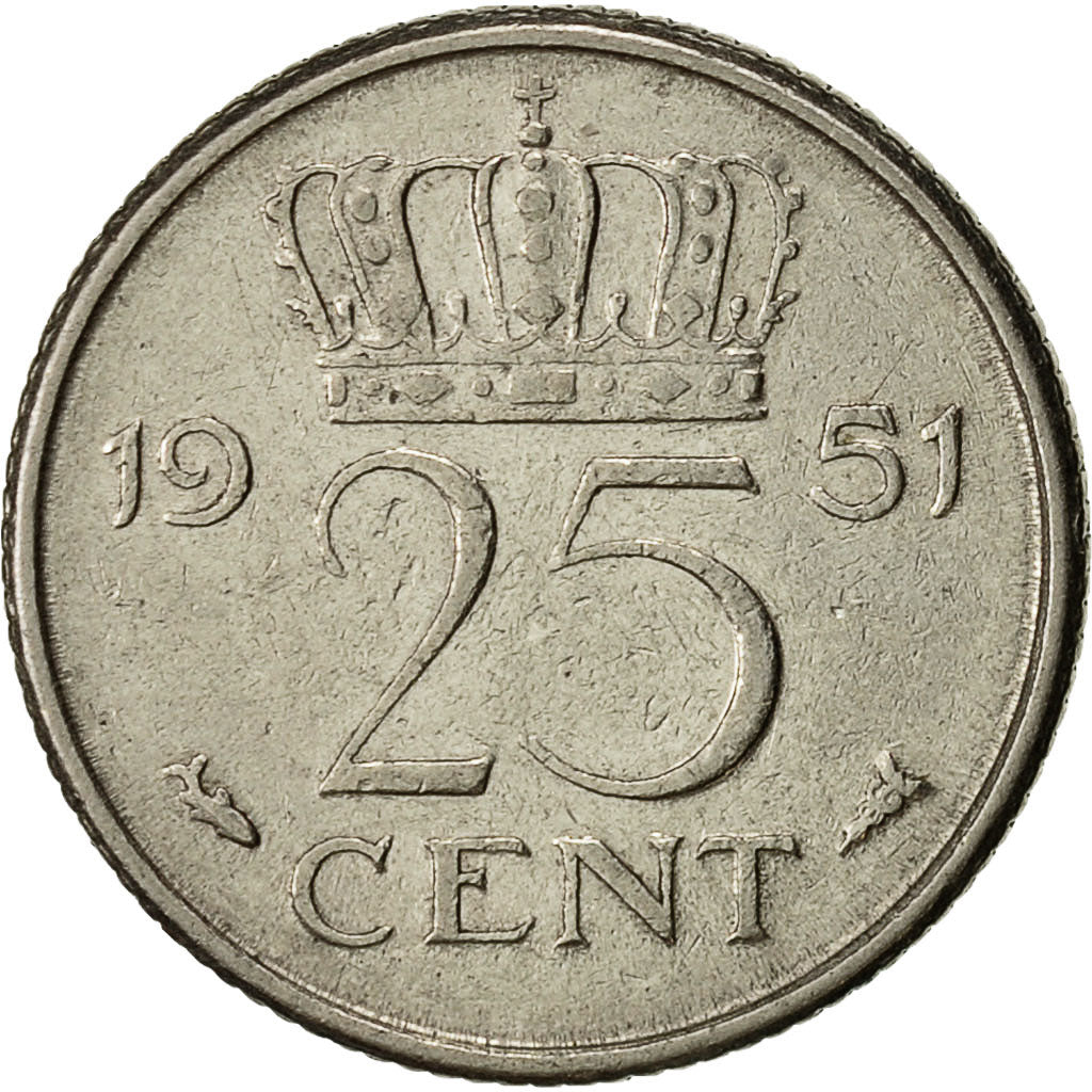 Münze, Niederlande, Juliana, 25 Cents, 1951, SS+, Nickel, KM:183