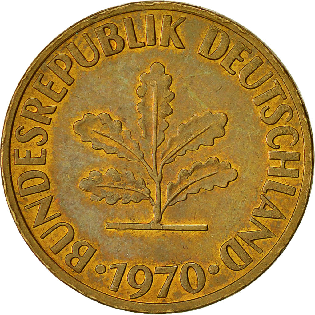 Coin, GERMANY - FEDERAL REPUBLIC, 10 Pfennig, 1970, Hambourg, EF(40-45), Brass
