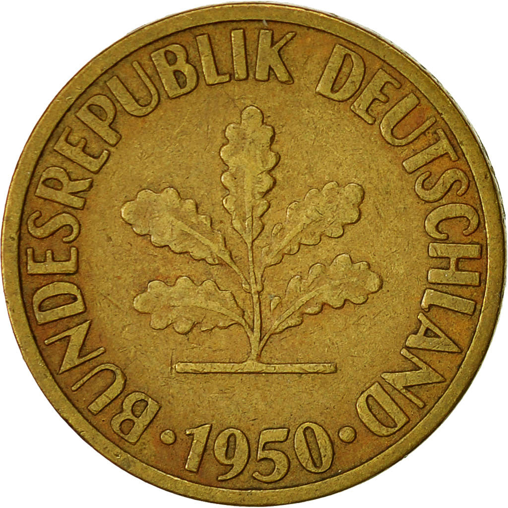 Coin, GERMANY - FEDERAL REPUBLIC, 10 Pfennig, 1950, Stuttgart, EF(40-45), Brass