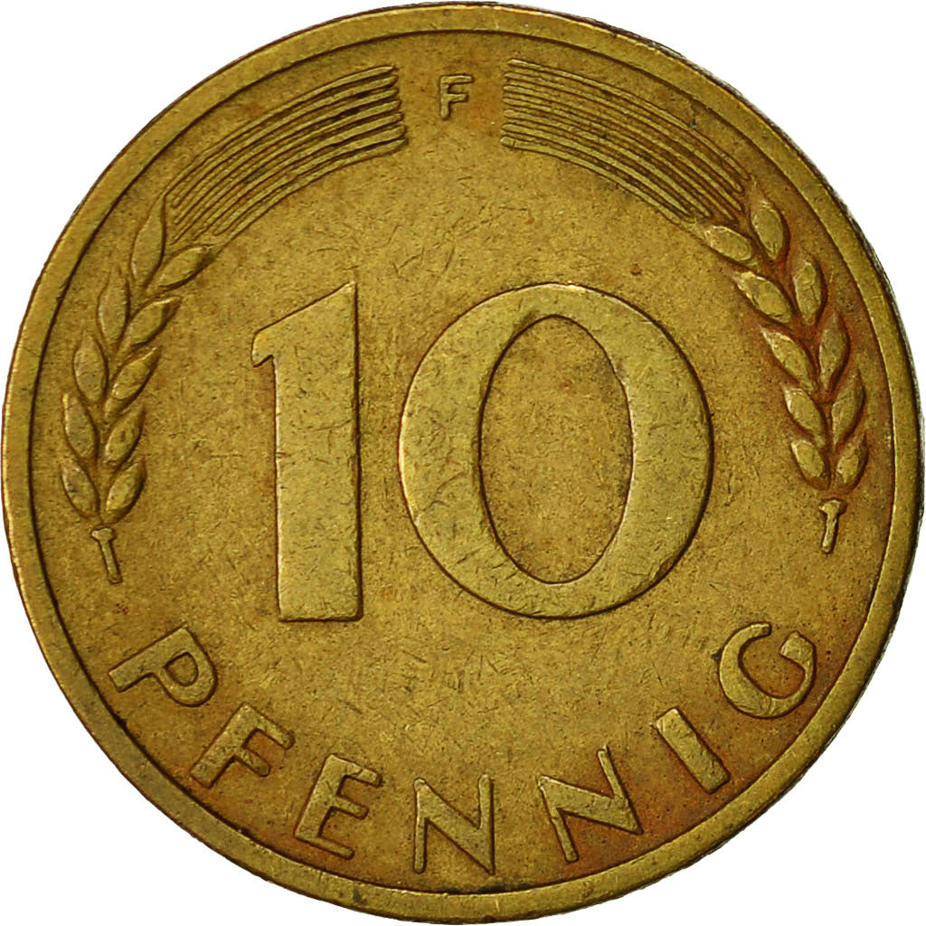 Coin, GERMANY - FEDERAL REPUBLIC, 10 Pfennig, 1950, Stuttgart, EF(40-45), Brass