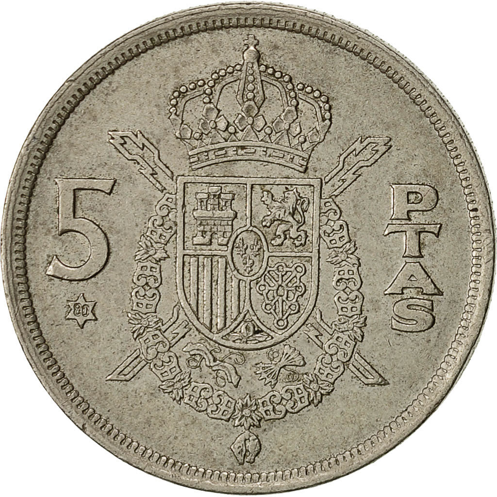 Coin, Spain, Juan Carlos I, 5 Pesetas, 1980, EF(40-45), Copper-nickel, KM:807