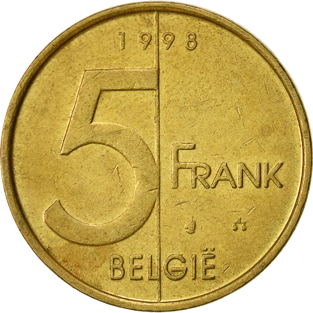 Moneda, Bélgica, Albert II, 5 Francs, 5 Frank, 1998, Brussels, MBC, Aluminio -