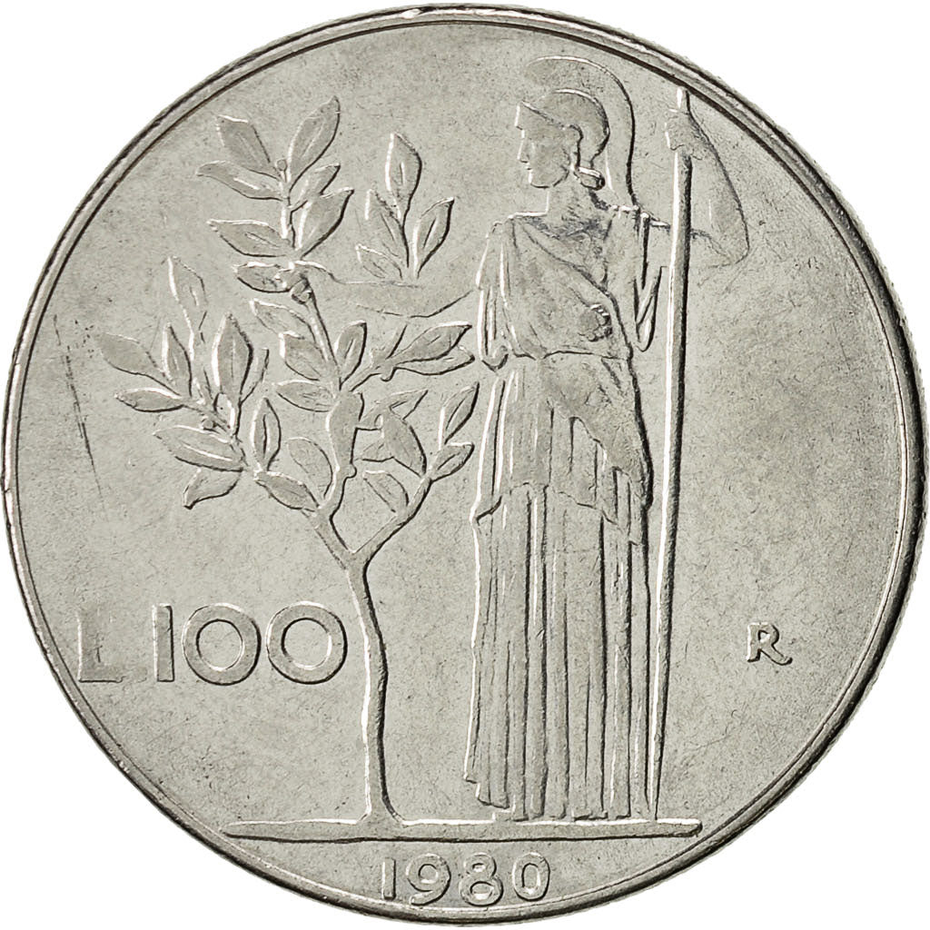 Coin, Italy, 100 Lire, 1980, Rome, AU(50-53), Stainless Steel, KM:96.1