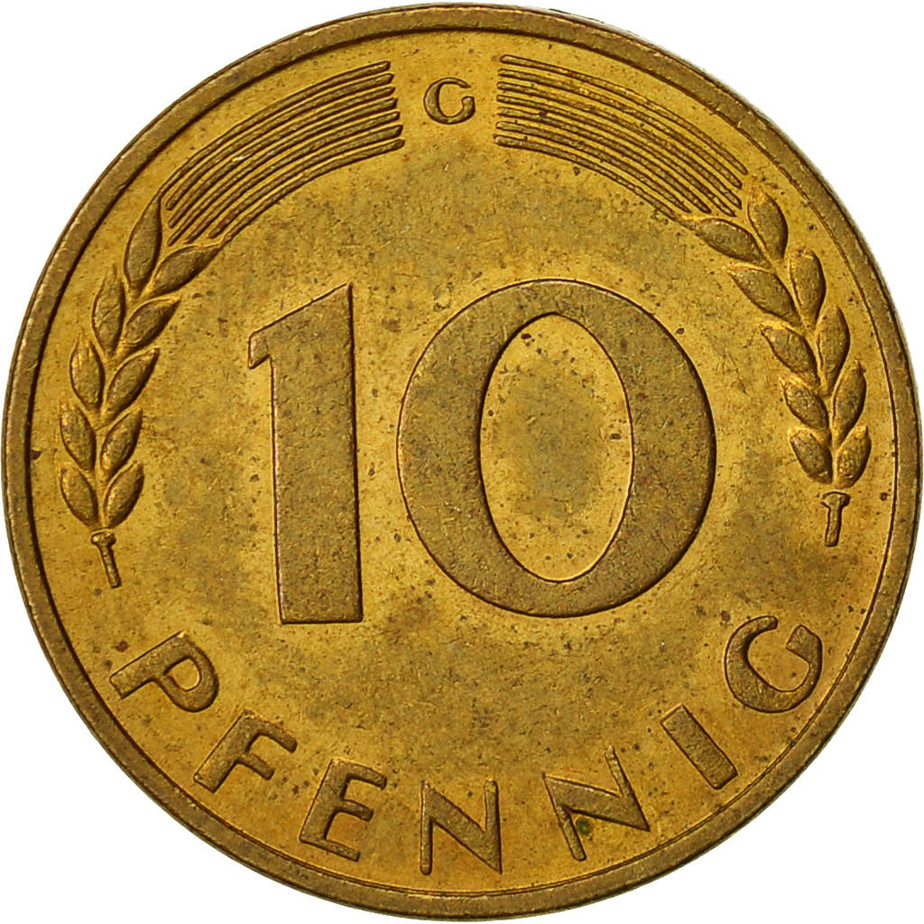 Moneta, Niemcy - RFN, 10 Pfennig, 1970, Karlsruhe, EF(40-45), Mosiądz powlekany