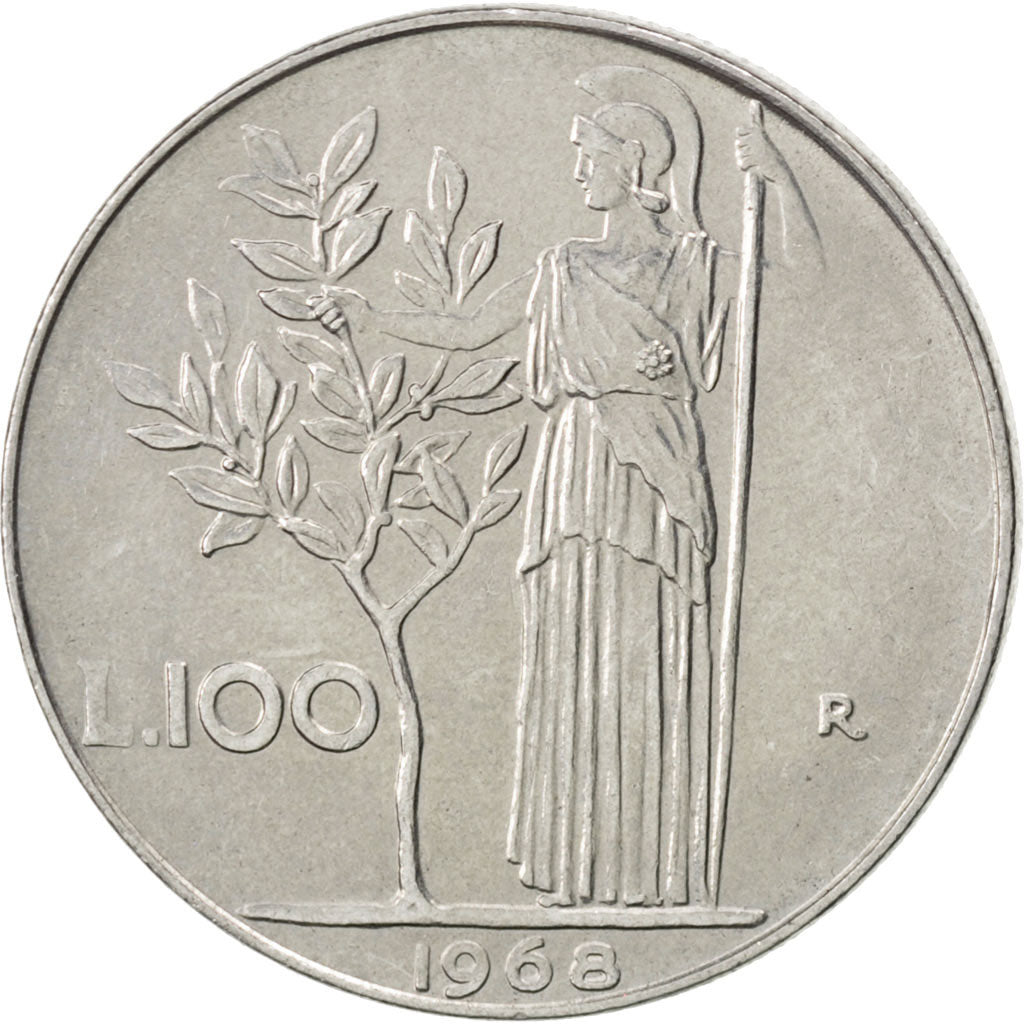 ITALY, 100 Lire, 1968, Rome, KM #96.1, MS(60-62), Stainless Steel, 27.8, 8.04