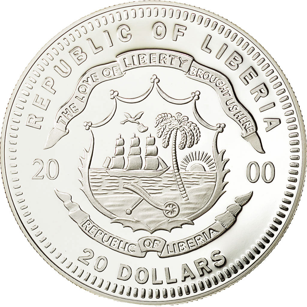 Moneta, Liberia, 20 Dollars, 2000, FDC, Argento, KM:485