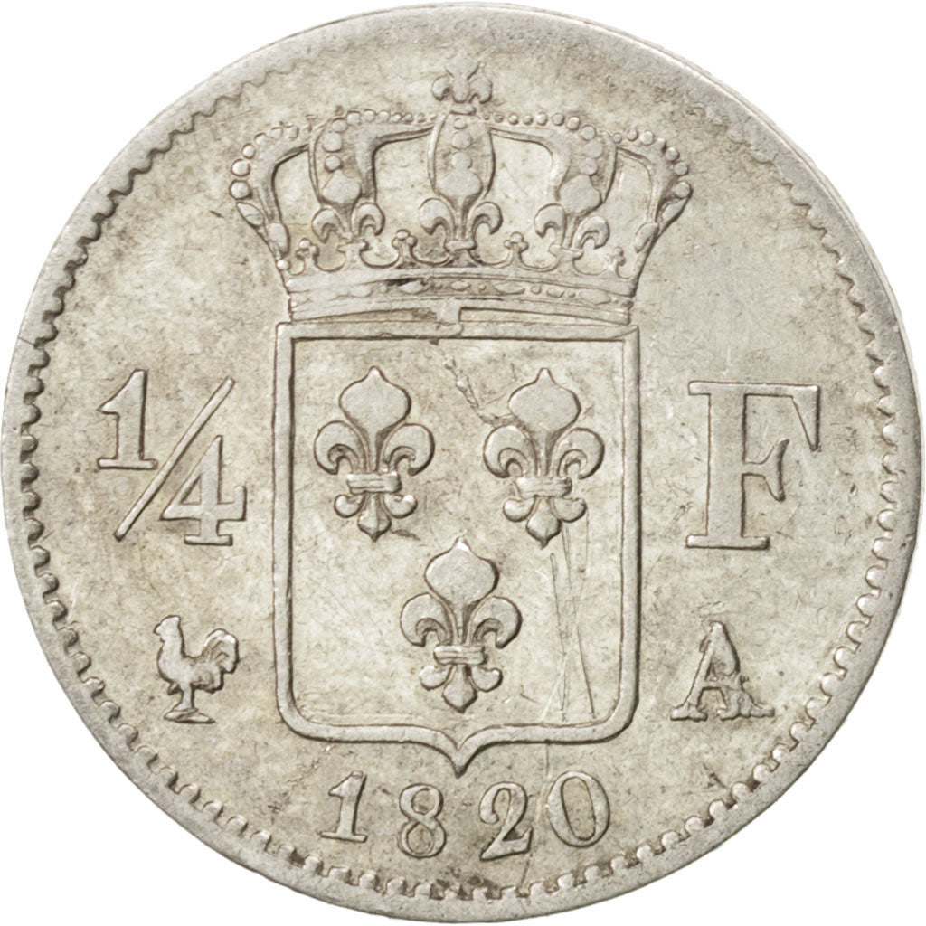 FRANCE, Louis XVIII, 1/4 Franc, 1820, Paris, KM #714.1, EF(40-45), Silver,...