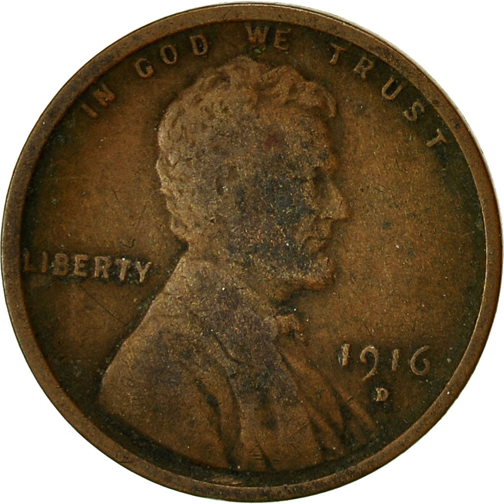 Coin, United States, Lincoln Cent, Cent, 1916, U.S. Mint, Denver, VF(20-25)