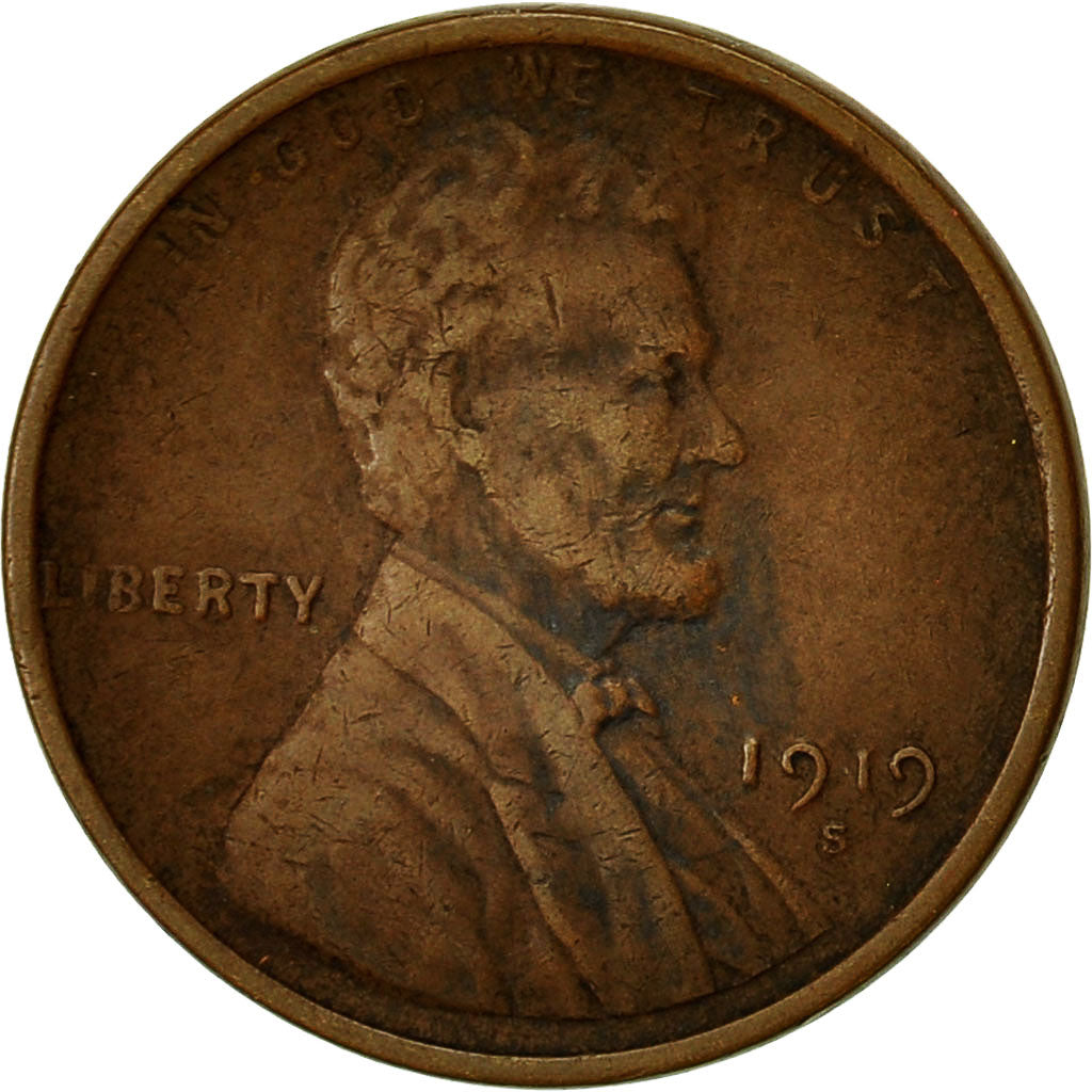 Moneta, Stati Uniti, Lincoln Cent, Cent, 1919, U.S. Mint, San Francisco, MB+