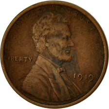 Moneta, Stati Uniti, Lincoln Cent, Cent, 1919, U.S. Mint, San Francisco, MB+