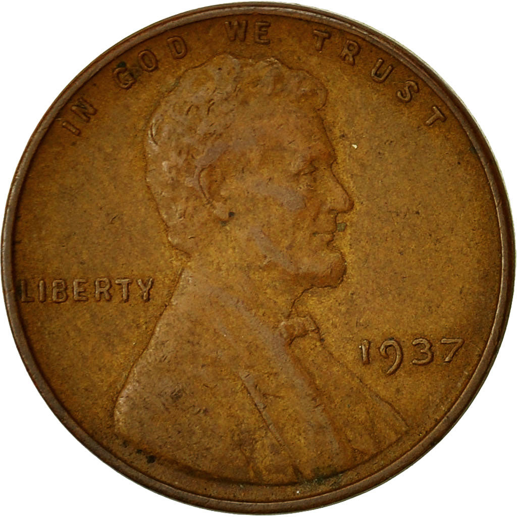 Moneta, Stati Uniti, Lincoln Cent, Cent, 1937, U.S. Mint, Philadelphia, MB+
