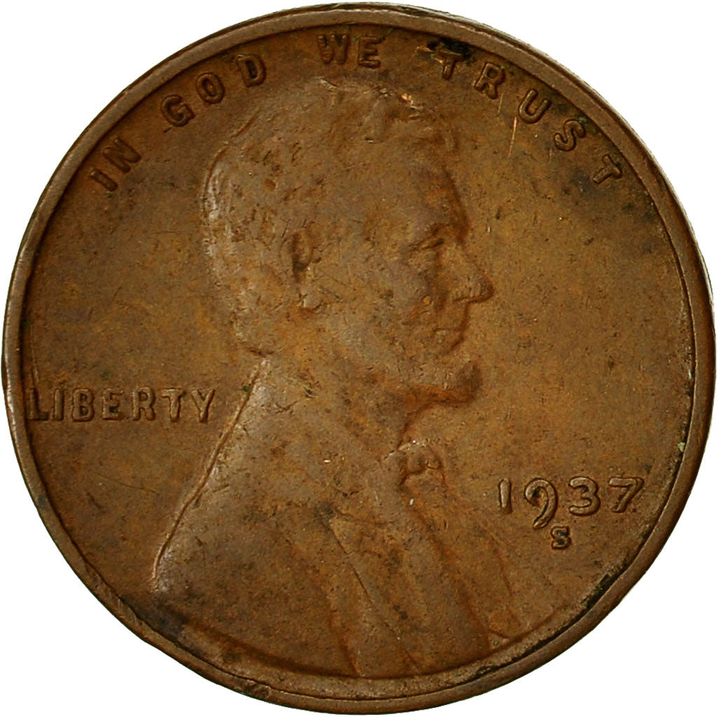Moneta, Stati Uniti, Lincoln Cent, Cent, 1937, U.S. Mint, San Francisco, MB+