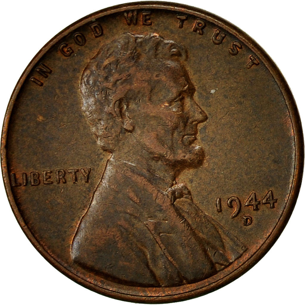 Moneta, Stati Uniti, Lincoln Cent, Cent, 1944, U.S. Mint, Denver, MB+, Ottone