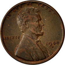 Moneta, Stati Uniti, Lincoln Cent, Cent, 1944, U.S. Mint, Denver, MB+, Ottone