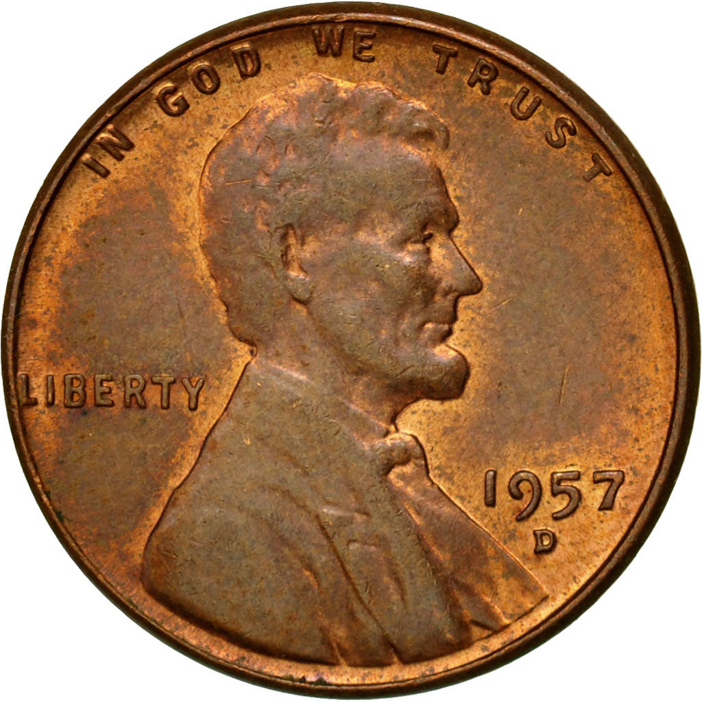 Monnaie, États-Unis, Lincoln Cent, Cent, 1957, U.S. Mint, Denver, TTB, Laiton