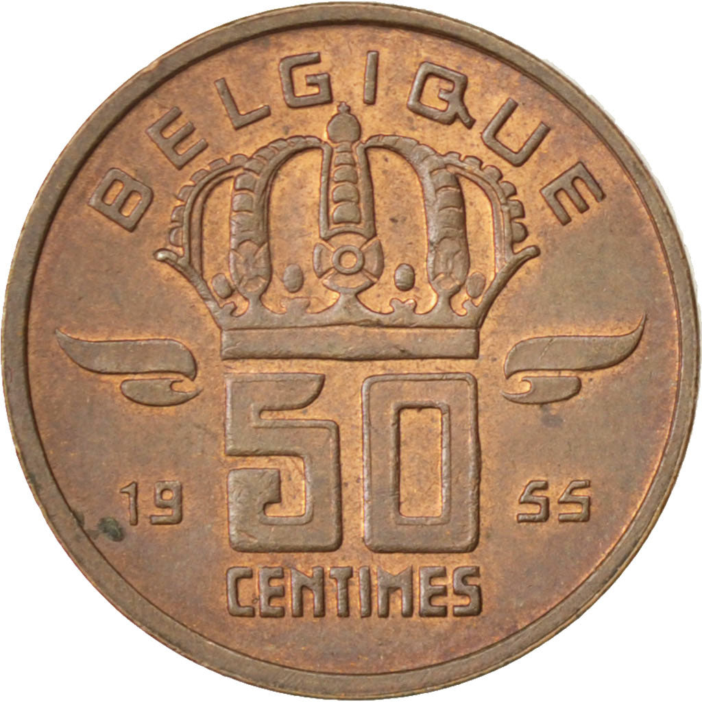 BELGIUM, 50 Centimes, 1955, KM #144, MS(63), Bronze, 19, 2.80