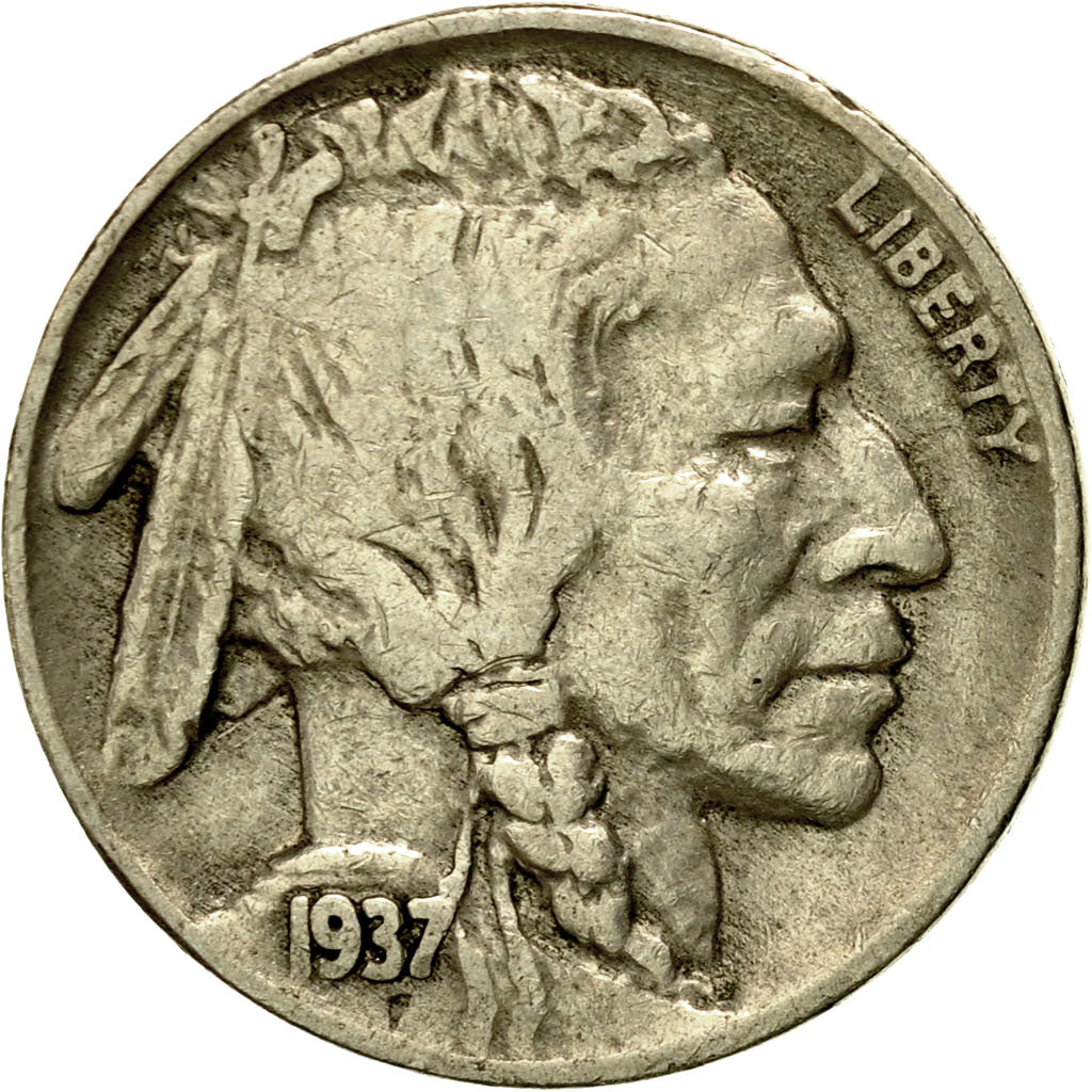 Coin, United States, Buffalo Nickel, 5 Cents, 1937, U.S. Mint, Philadelphia