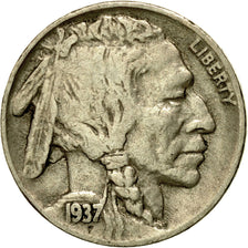 Coin, United States, Buffalo Nickel, 5 Cents, 1937, U.S. Mint, Philadelphia