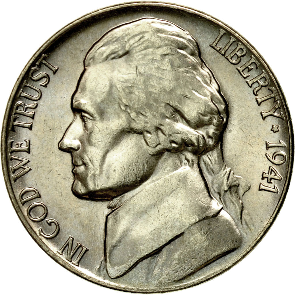 Moneta, Stati Uniti, Jefferson Nickel, 5 Cents, 1941, U.S. Mint, Philadelphia