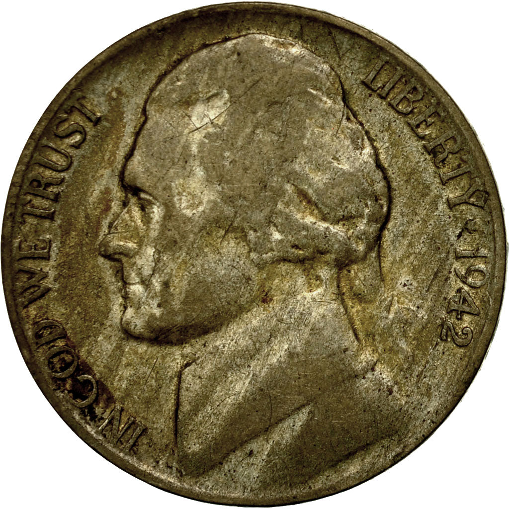 Moneda, Estados Unidos, Jefferson Nickel, 5 Cents, 1942, U.S. Mint