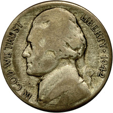 Moneda, Estados Unidos, Jefferson Nickel, 5 Cents, 1942, U.S. Mint, San