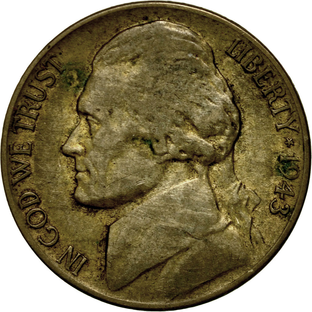 Moneta, Stati Uniti, Jefferson Nickel, 5 Cents, 1943, U.S. Mint, Denver, BB