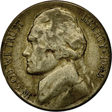 Moneta, USA, Jefferson Nickel, 5 Cents, 1943, U.S. Mint, San Francisco