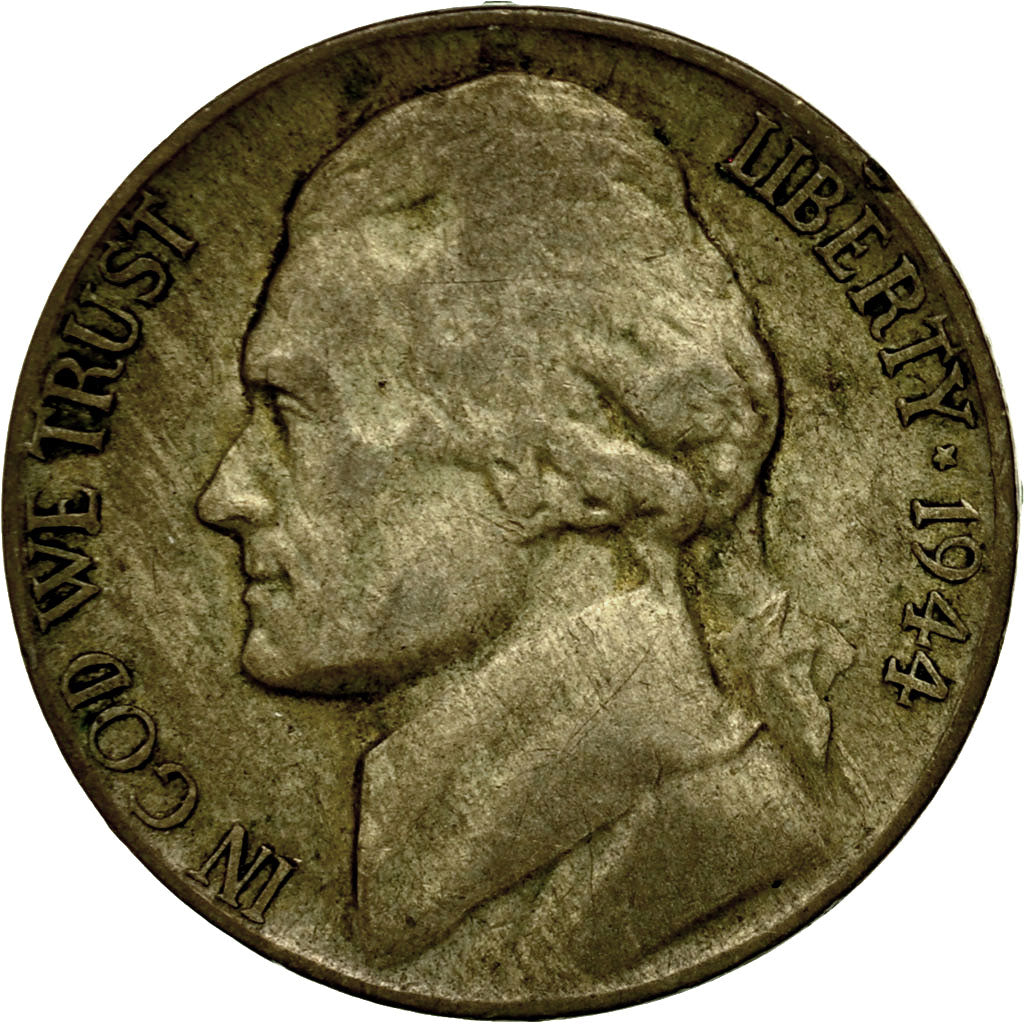 Moneta, Stati Uniti, Jefferson Nickel, 5 Cents, 1944, U.S. Mint, Denver, MB+