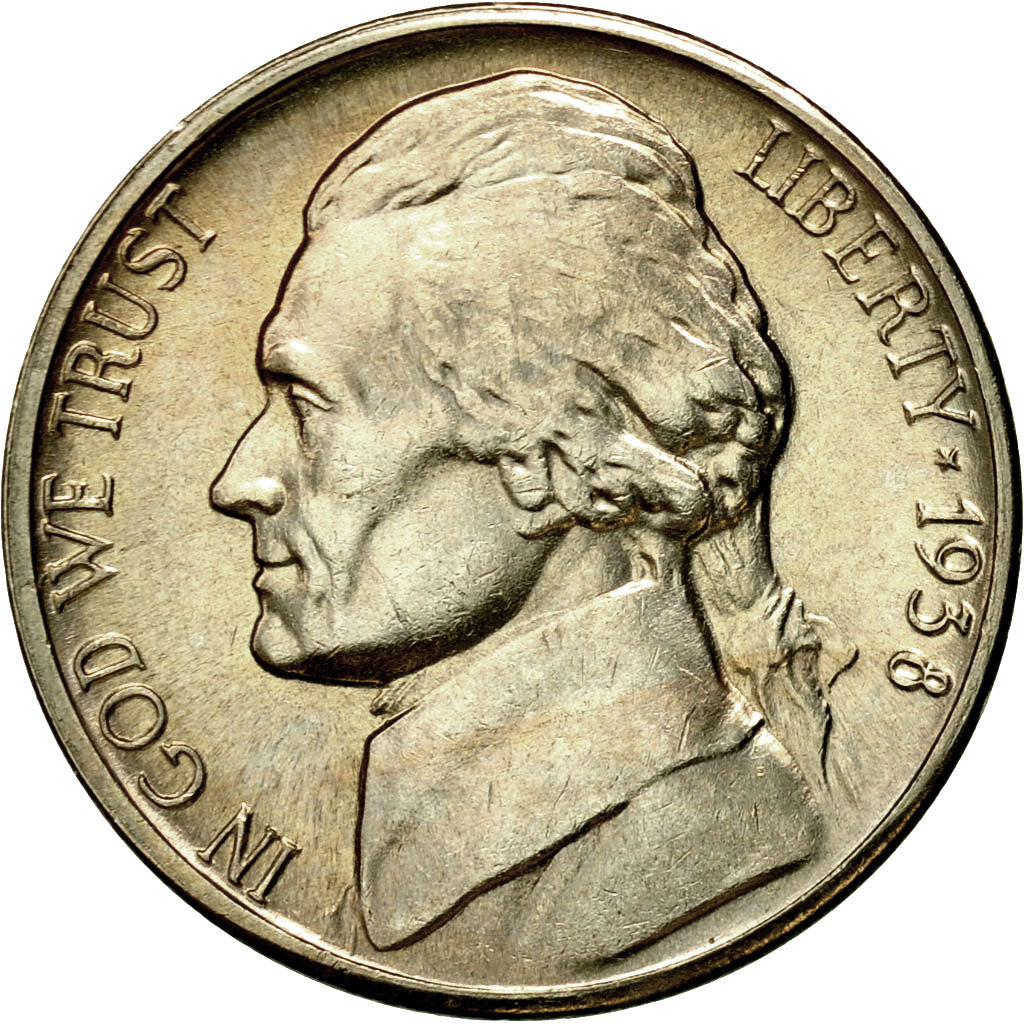 Moneda, Estados Unidos, Jefferson Nickel, 5 Cents, 1938, U.S. Mint