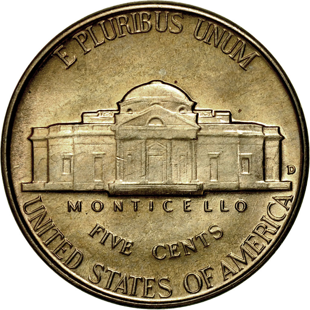 Coin, United States, Jefferson Nickel, 5 Cents, 1946, U.S. Mint, Denver