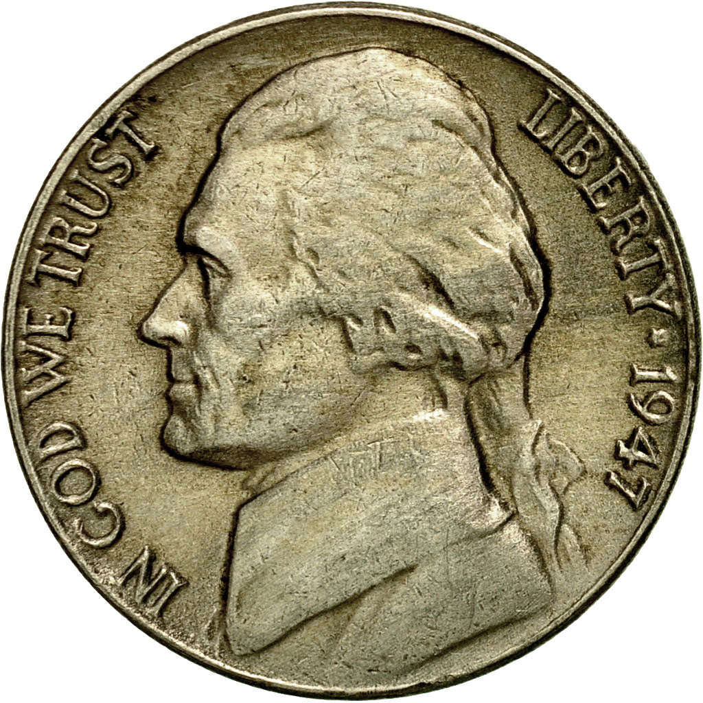 Moneda, Estados Unidos, Jefferson Nickel, 5 Cents, 1947, U.S. Mint