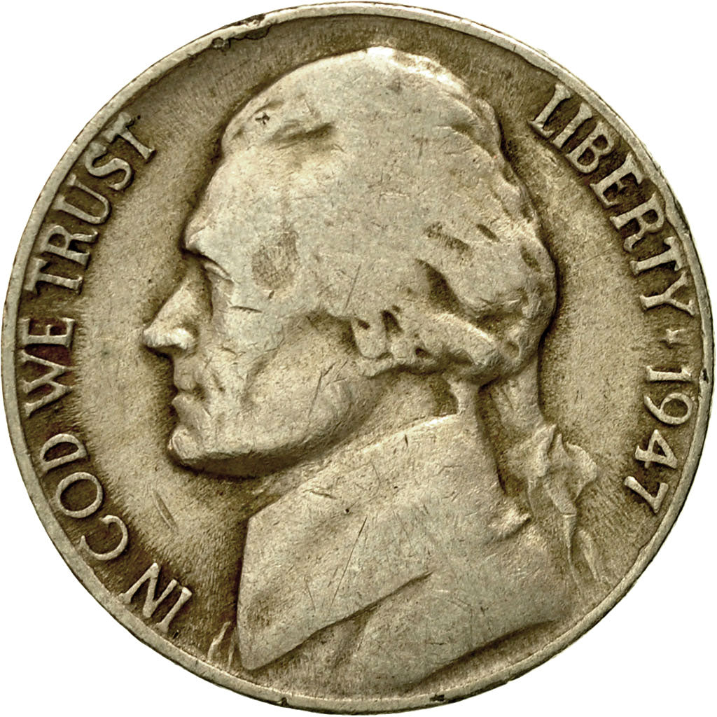 Moneta, Stati Uniti, Jefferson Nickel, 5 Cents, 1947, U.S. Mint, Denver, MB