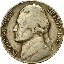 Moneta, Stati Uniti, Jefferson Nickel, 5 Cents, 1947, U.S. Mint, Denver, MB