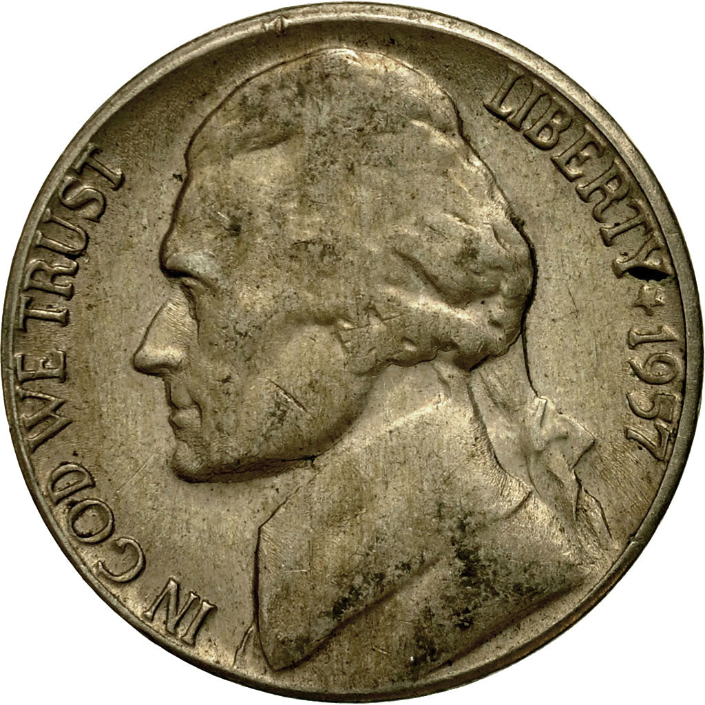 Moneta, Stati Uniti, Jefferson Nickel, 5 Cents, 1957, U.S. Mint, Denver, BB