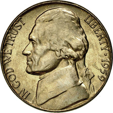 Coin, United States, Jefferson Nickel, 5 Cents, 1959, U.S. Mint, Philadelphia