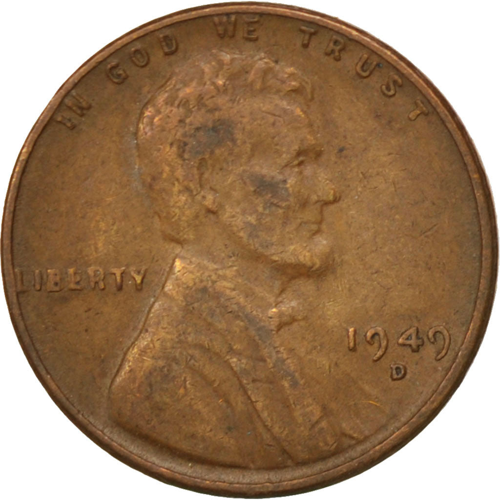UNITED STATES, Lincoln Cent, Cent, 1949, U.S. Mint, KM #A132, VF(30-35), Brass,.