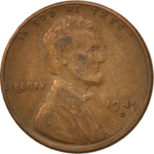 UNITED STATES, Lincoln Cent, Cent, 1949, U.S. Mint, KM #A132, VF(30-35), Brass,.