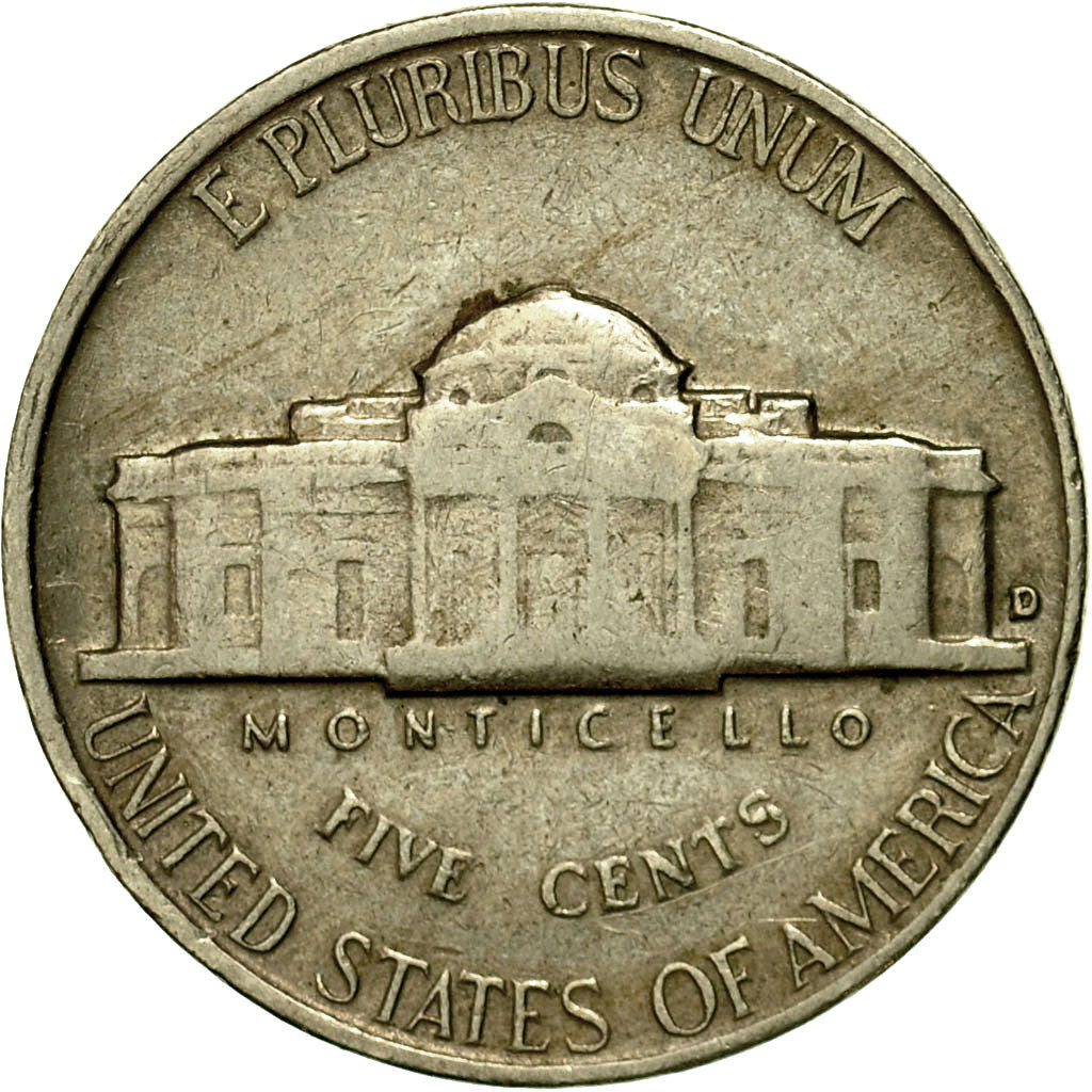 Coin, United States, Jefferson Nickel, 5 Cents, 1961, U.S. Mint, Denver