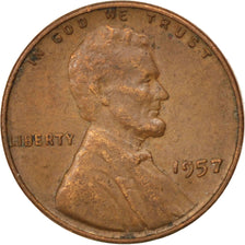 UNITED STATES, Lincoln Cent, Cent, 1957, U.S. Mint, KM #A132, AU(50-53), Brass,.