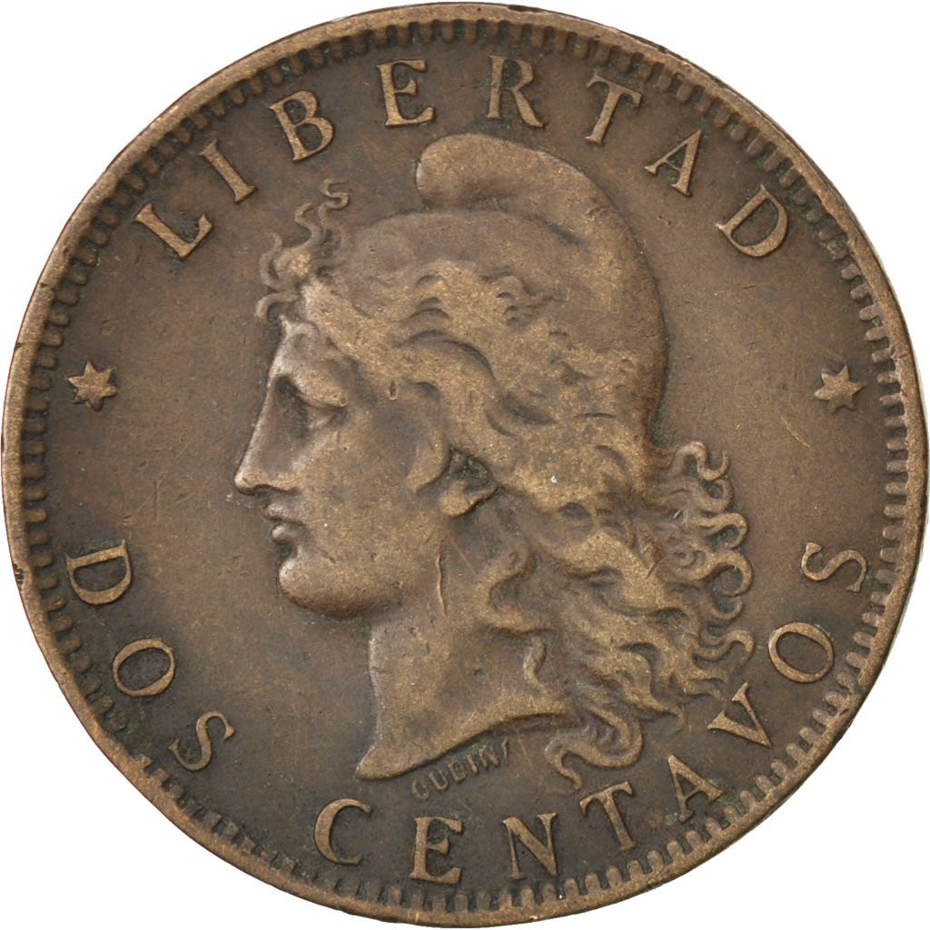ARGENTINA, 2 Centavos, 1891, KM #33, EF(40-45), Bronze, 30, 9.87