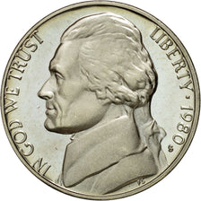 Coin, United States, Jefferson Nickel, 5 Cents, 1980, U.S. Mint, San Francisco