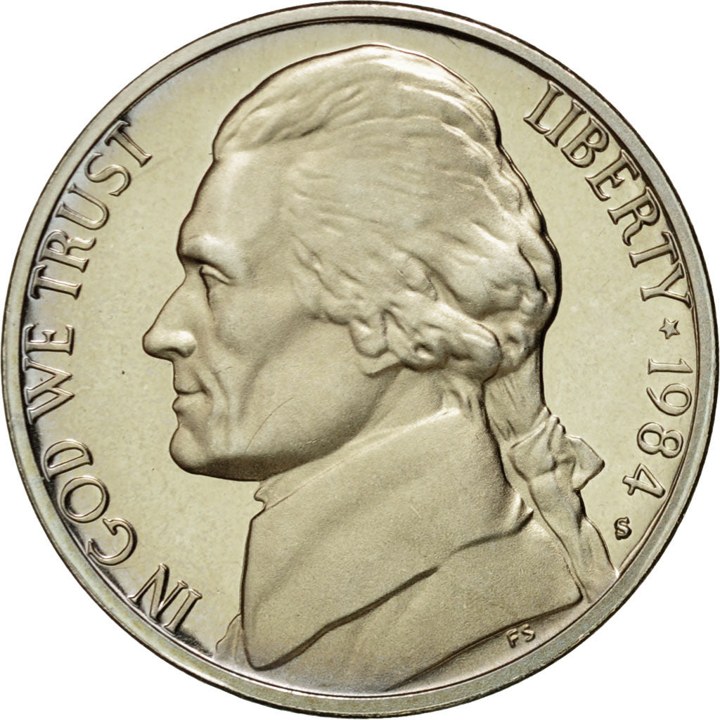 Coin, United States, Jefferson Nickel, 5 Cents, 1984, U.S. Mint, San Francisco